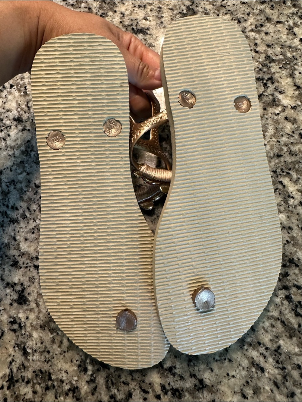 Havaianas Gold-Strap Sandals with Pink & Teal Gem Accents - Picture 4 of 5